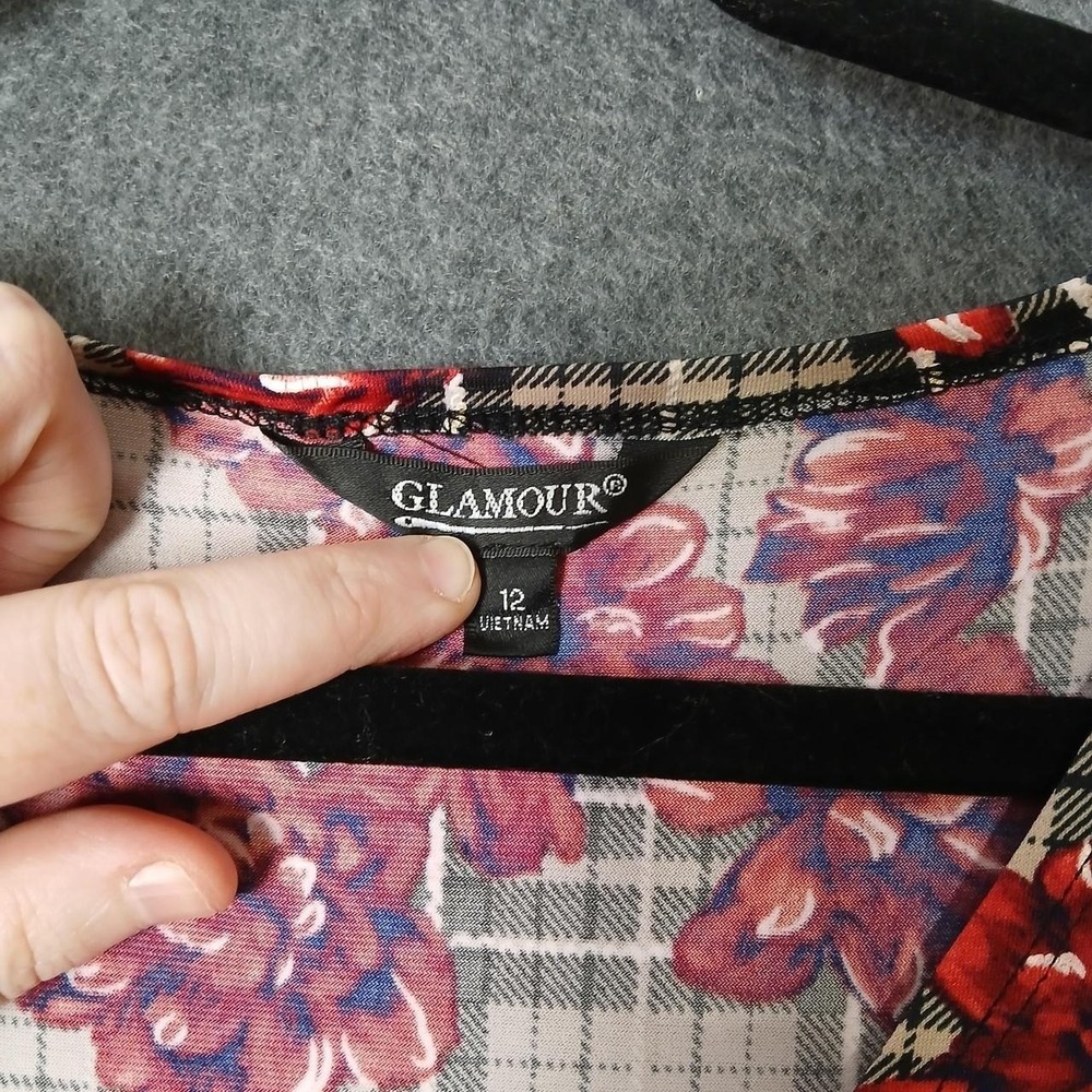 Glamour sz12 dress plaid chic retro classic preppy floral equestrian academia - Picture 2 of 5